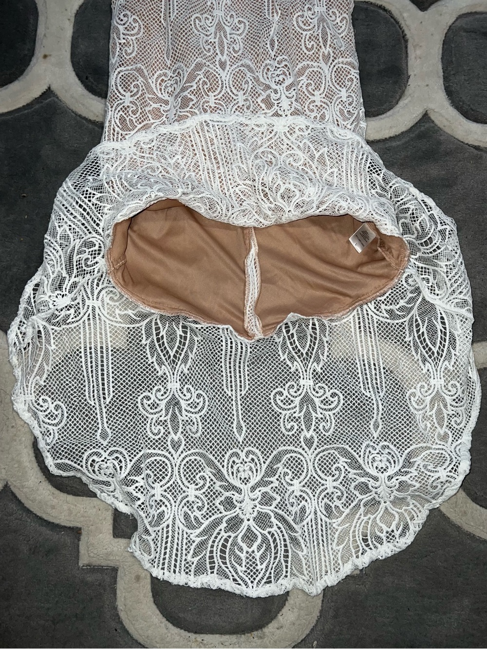 Windsor White Lace High-Low Spaghetti Strap Dress - Picture 6 of 8